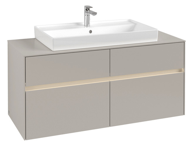 V&B Waschtischunterschrank Collaro 120x54,8x50cm, Waschtisch mittig, LED-Beleuchtung 8,8 W, soft grey