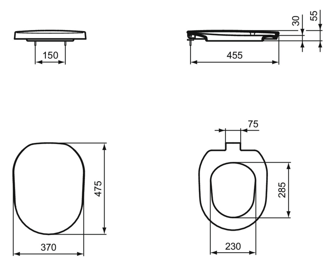 Ideal-Standard WC-Sitz Tonic mit Sitzpuffer und Scharniersatz, Softclosing