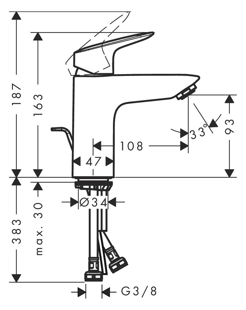 hansgrohe Waschtisch-Einhebelmischer Logis 100 CoolStart mit Zugstangen-Ablaufgarnitur, chrom