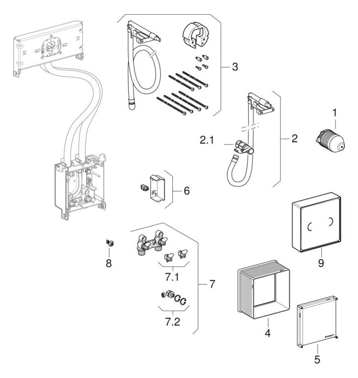 Geberit Infrarot-Waschtisch-Armatur Brenta 17 cm, Wandmontage, Netzbetrieb, UP-Funktionsbox, mit Thermostatmischer, hochglanz-verchromt