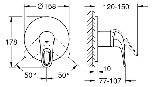 GROHE Fertigmontageset Eurostyle UP-Brause-Einhebelmischer, offener Metall-Hebelgriff, chrom