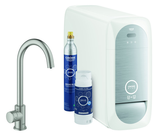 GROHE Spültisch-Einhebelmischer Blue Home C-Auslauf, Mono Starter Kit, supersteel