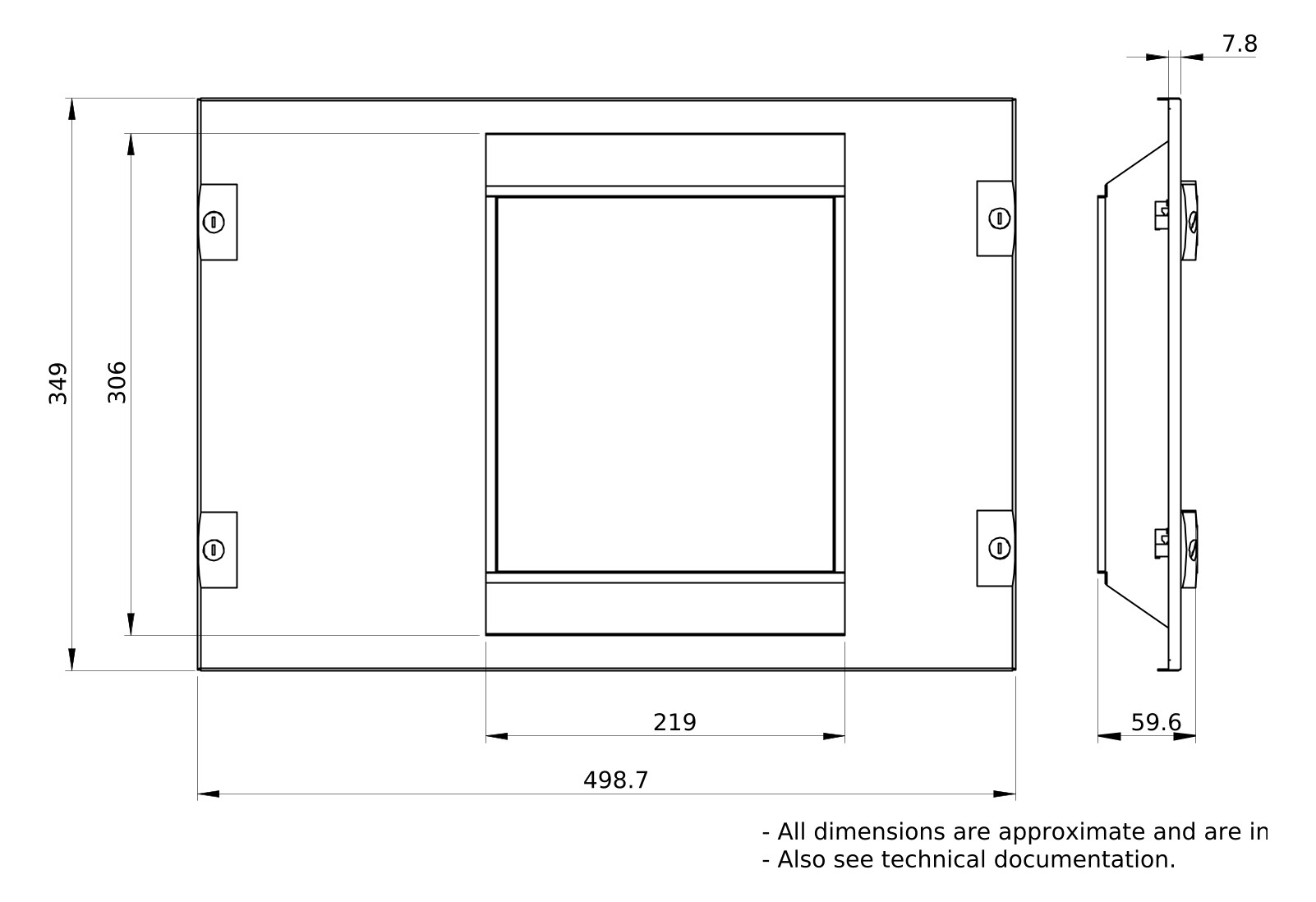 Schrank-Frontplatte 7HE B500xH350mm ST pulverbesch