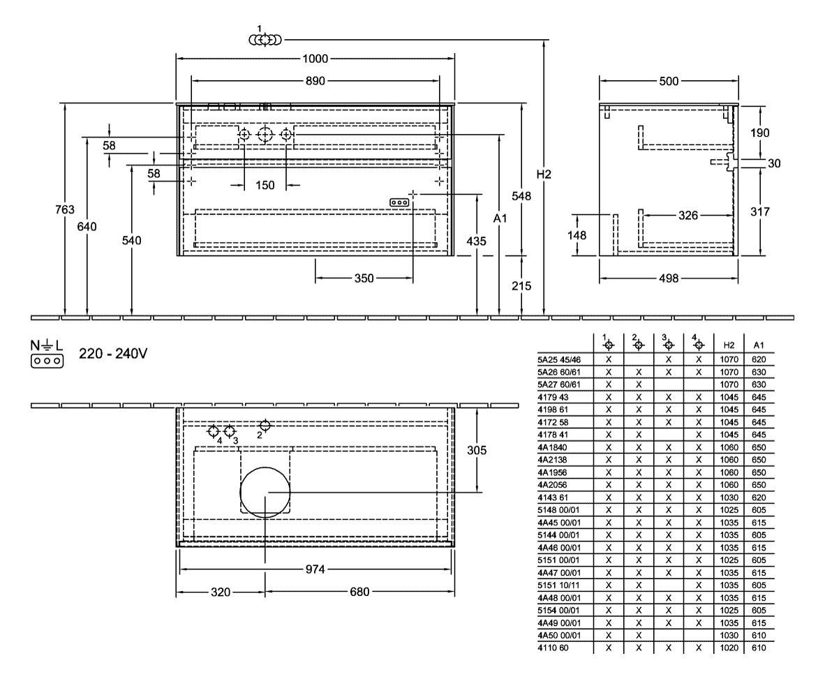 V&B Waschtischunterschrank Collaro 100x54,8x50cm, Waschtisch links, LED-Beleuchtung 7,3 W, black matt laquer