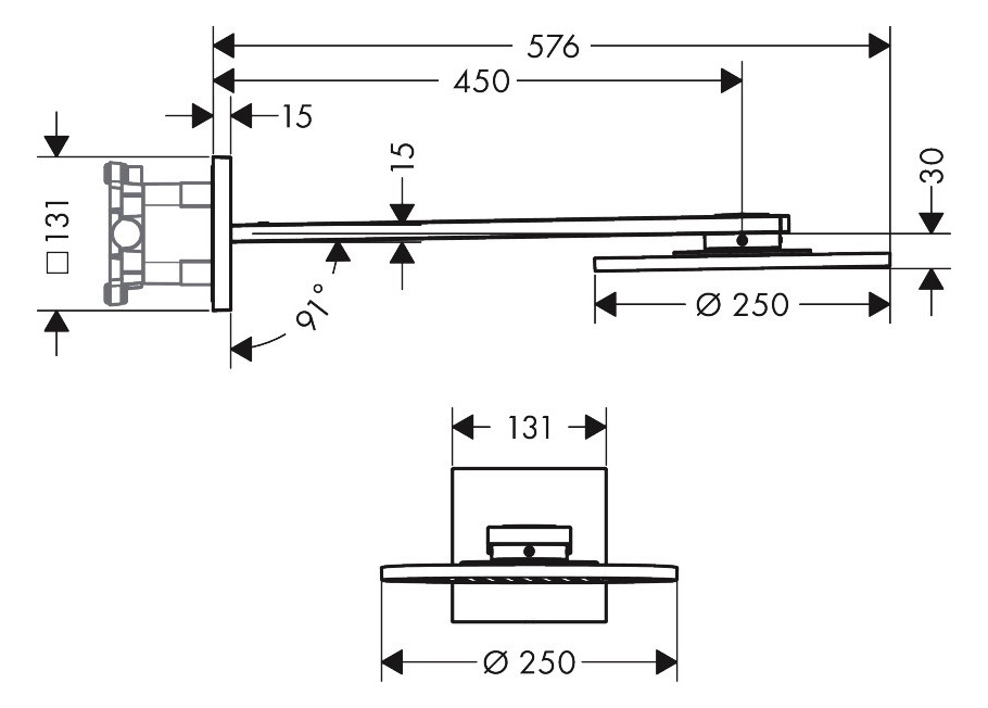 hansgrohe Kopfbrause 250 2jet Axor mit Brausearm, brushed black chrome