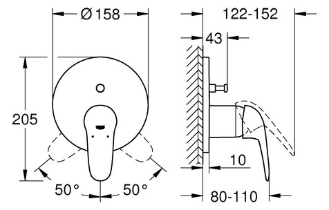 GROHE Fertigmontageset Eurostyle UP-Wannen-Einhebelmischer, geschlossener Metall-Hebelgriff, chrom