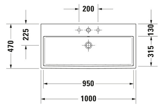 Duravit Möbel-Waschtisch Vero Air 100 x 47 cm, weiß, mit 3 Hahnlöcher, mit Überlauf, mit Hahnlochbank
