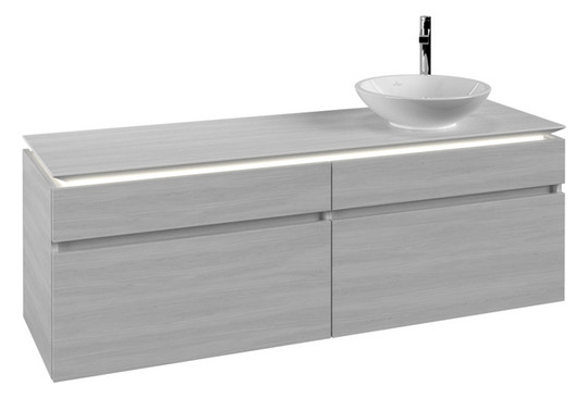 V&B Waschtischunterschrank Legato 160x50x50cm, Waschtisch rechts, mit LED-Beleuchtung, White Wood