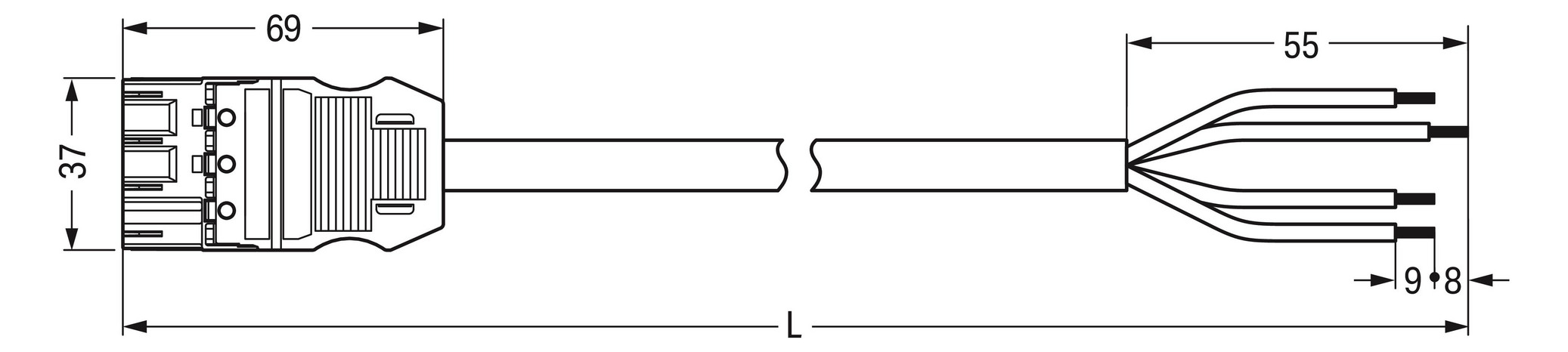 Systemverbindung 4p Serie 771 H05VV-F ws 1,5qmm 4x1,5qmm L4000mm Stecker fr.Ende