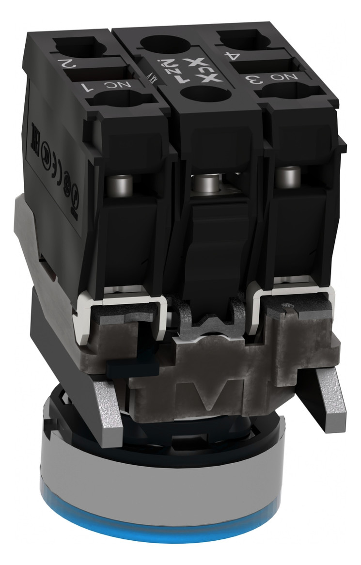 Drucktaster 1f bl rnd Ø22,5mm 1S 1Ö IP66 fl Geeignet für Beleuchtung Tastend