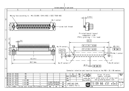 HART DSUB SV FE SSDP STR 37P 09664517513 