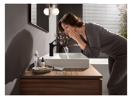 hansgrohe Waschtisch-Einhebelmischer 110 Vivenis mit Zugstangen-Ablaufgarnitur, mattschwarz