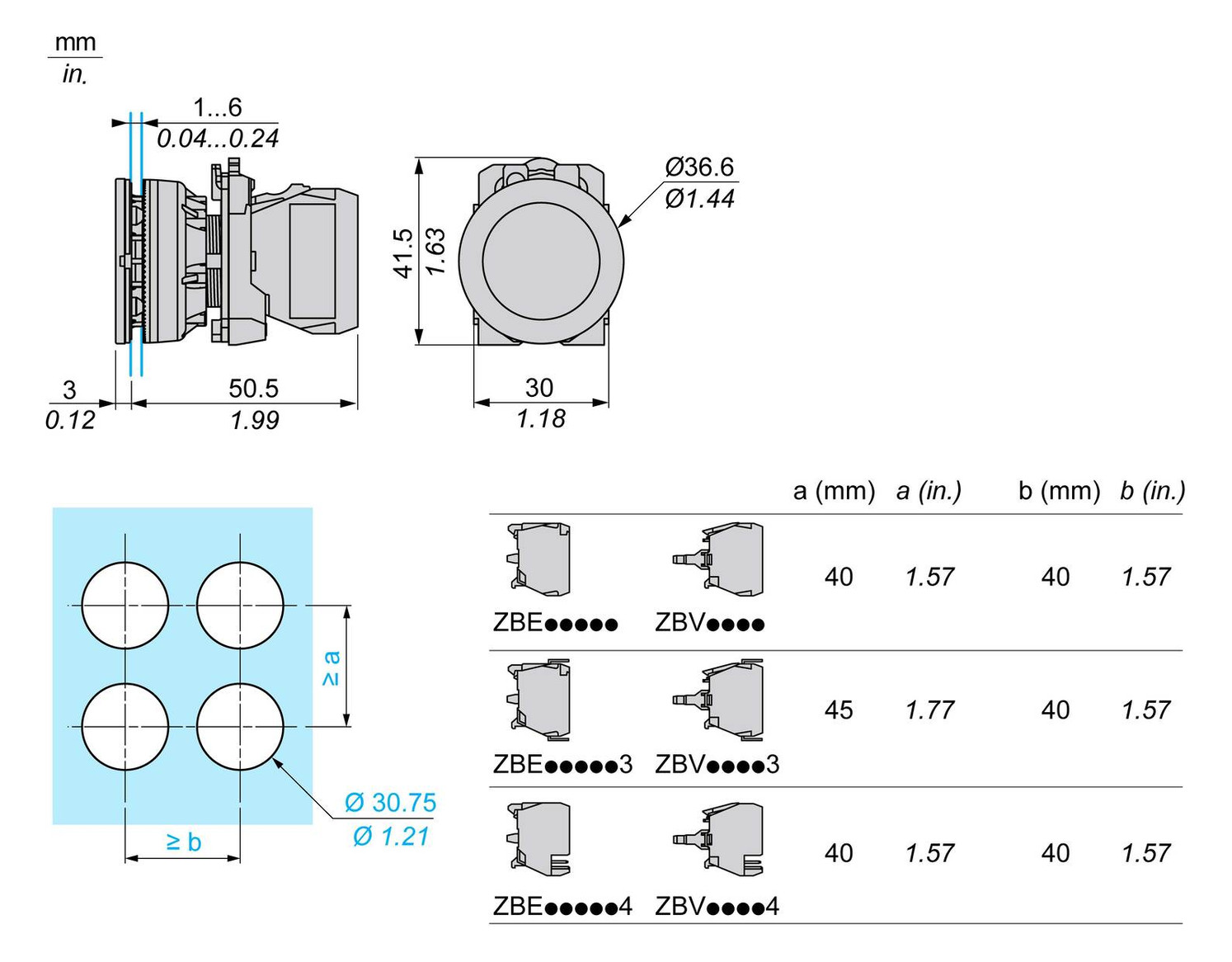 Leuchtmelder Front fl rnd rt Ø30mm Kst 37x37mm 1st IP66