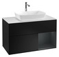 V&B Waschtisch-Unterschrank Wandbeleuchtung Finion 100cm, Abdeckplatte white matt, Regal Midnight matt lacquer, Black matt lacquer