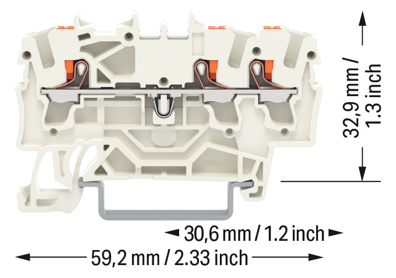 Reihenklemme 0,25-4qmm 1Etage 3kl lgr 24A TS35 Hutschiene TH35