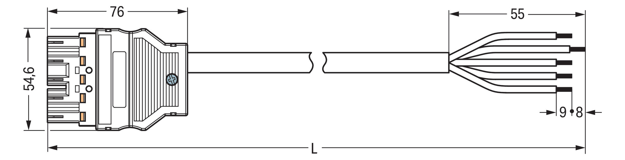 Systemverbindung 5p Serie 771 H05VV-F sw 1,5qmm 5x1,5qmm L3000mm Stecker fr.Ende