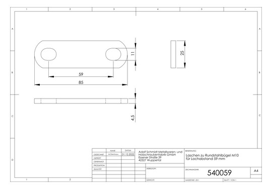 ASW Lasche M 10, Lochabstand 59 mm, 85 mm, Stahl verzinkt
