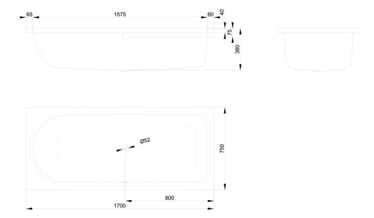 Badewanne BetteOcean Low-Line 8835 Antirutsch Sense, weiß, 170x75x38cm, Fußende rechts, Überlauf vorne