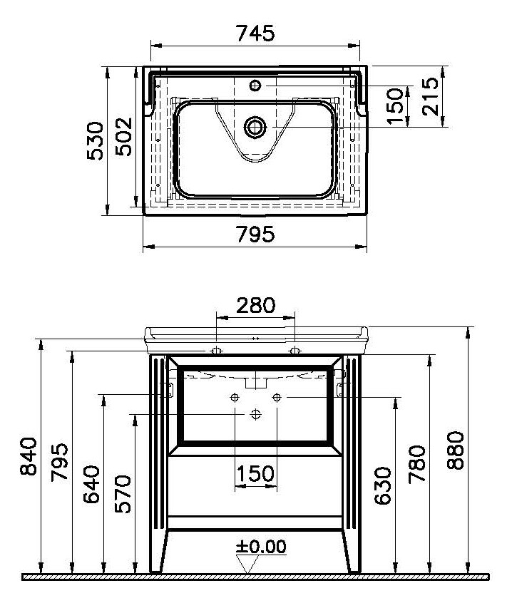 VitrA Bad Waschtisch-Möbel-Set Valarte 79,5x53x88cm, 1 Vollauszug, Korpus Vintage grün/Waschtisch weiß hochglanz