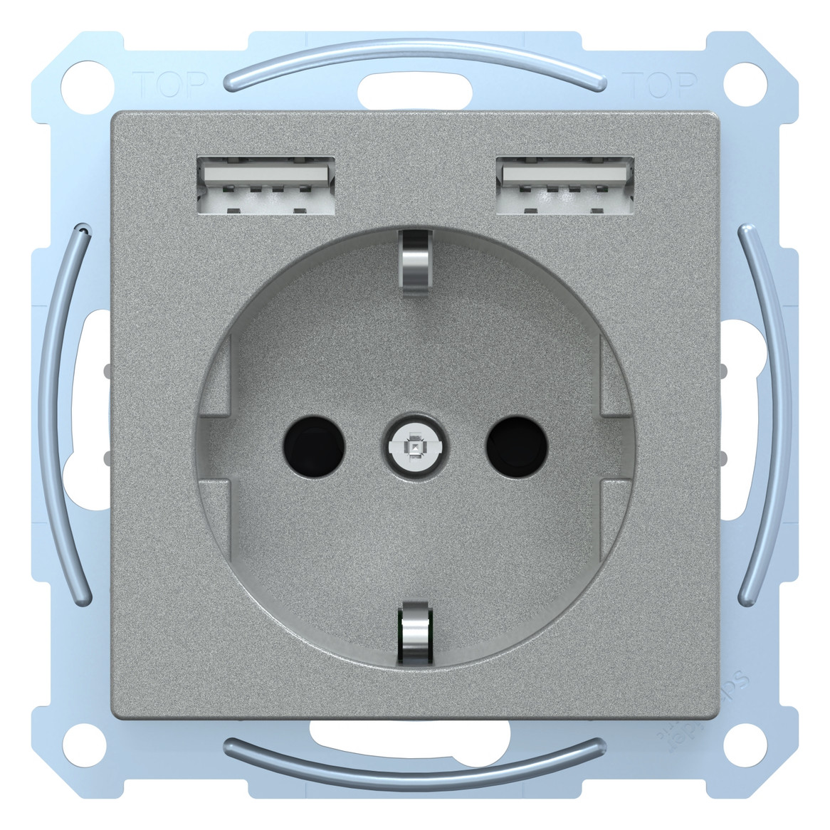 Steckdose 1f alu mt 2USB-A UP m.BS USB IP20 Mit erhöhtem Berührungsschutz