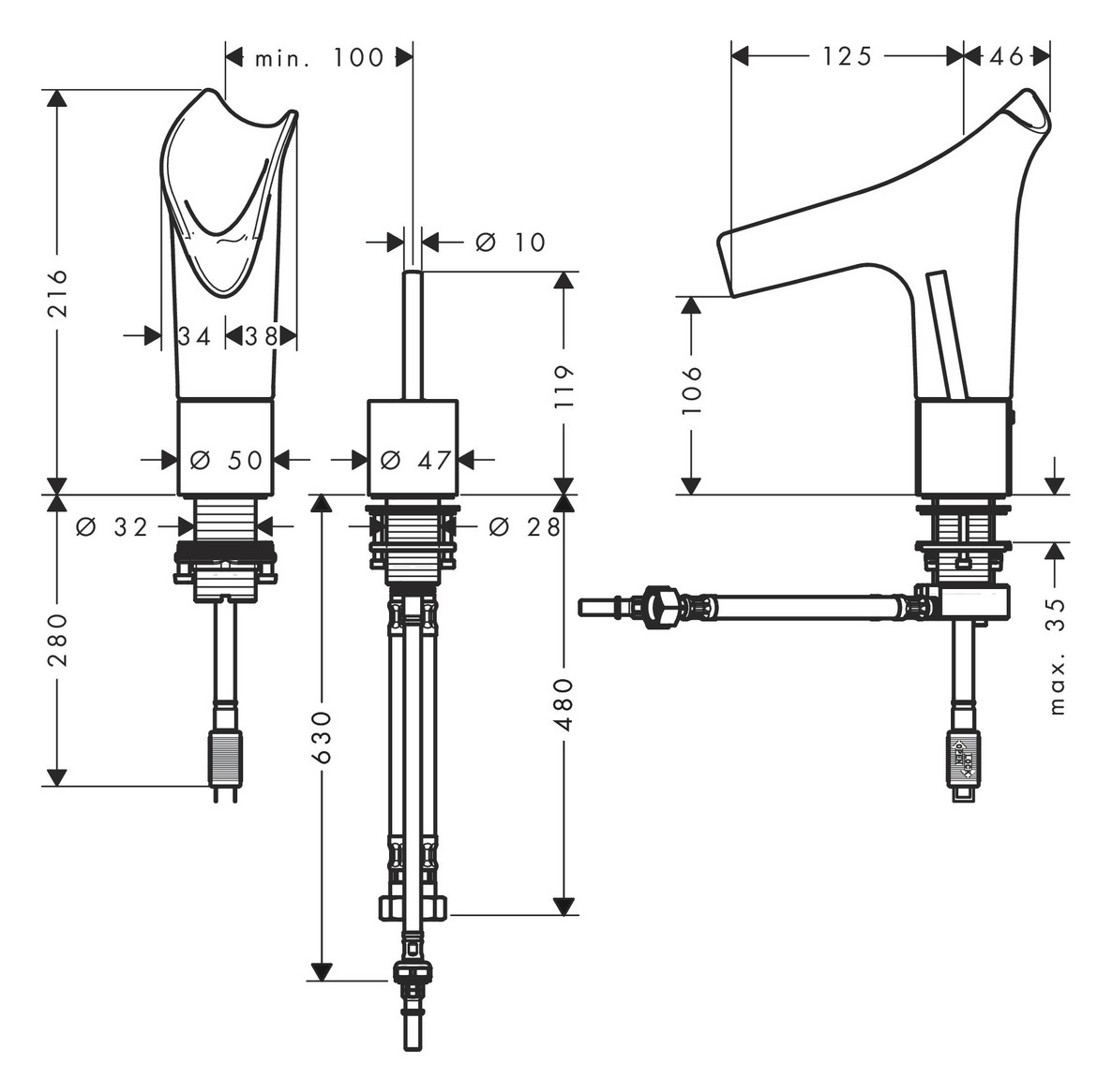 hansgrohe 2-Loch-Waschtisch-Armatur Axor Starck V 110 mit Ablaufgarnitur, brushed brass