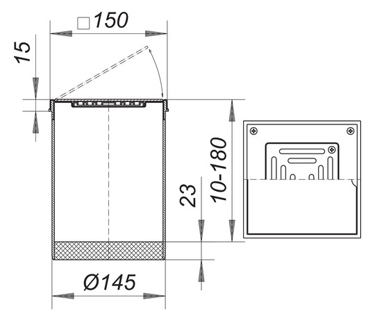 Dallmer Aufsatz S 15 DES 15 150 x 150 mm, Rost 90 x 90 mm, Edelstahl Abdeckplatte massiv