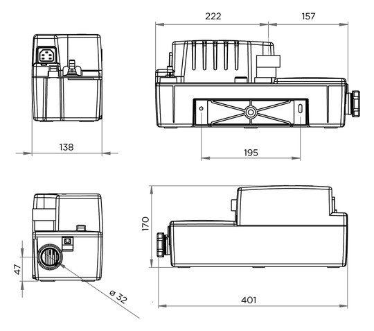 SFA Kondensatpumpe SaniCondens Best Flat Neutralisieren und Abpumpen von aggressivem, saurem Kondensat, weiß