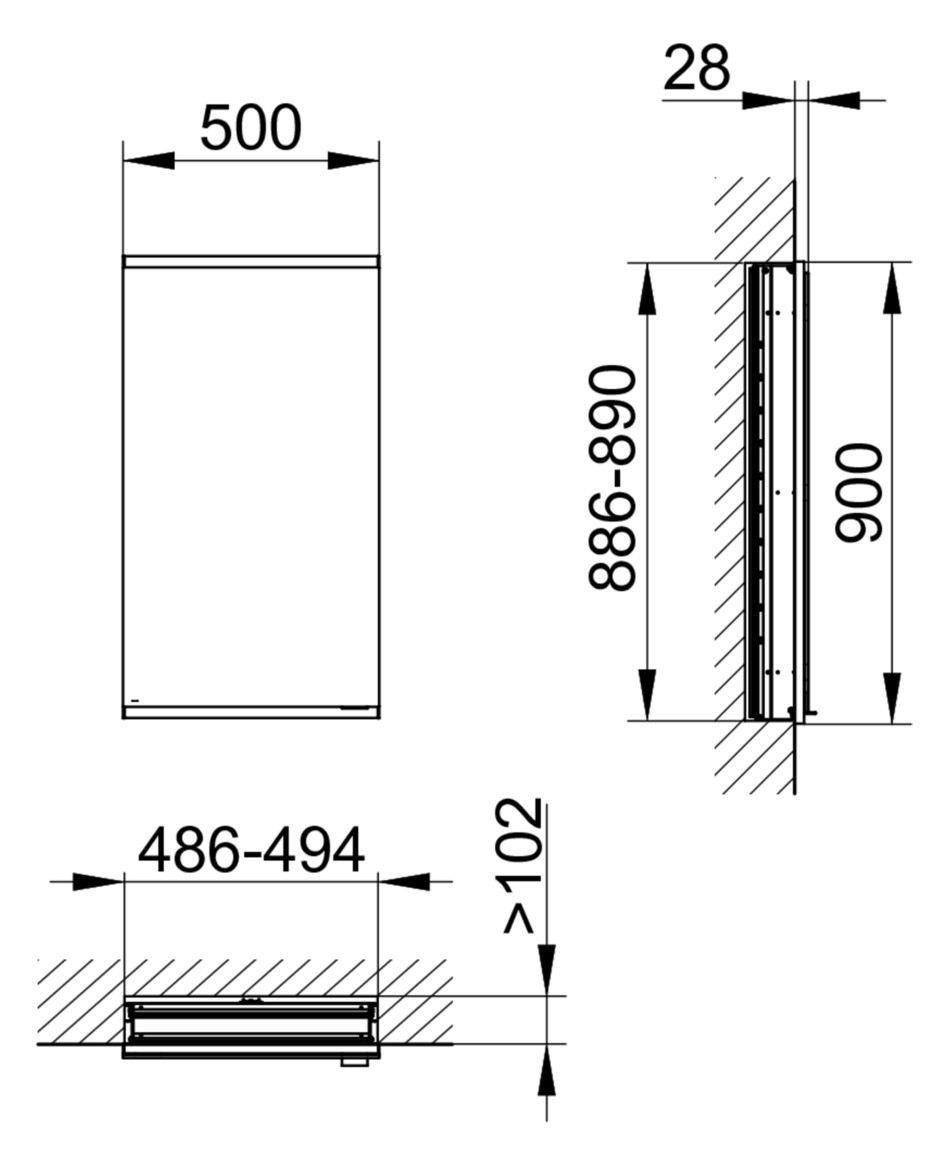 KEUCO Spiegelschrank Royal Modular 2.0 500 x 900 x 120 mm, 1 Steckdose, Wandeinbau, 1-türig, links, beleuchtet