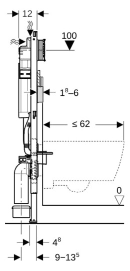 Geberit Wand-WC-Element Duofix für Sigma BH 112 cm, mit Elektro- und Kommunikationsanschlussdose