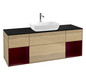 V&B Waschtisch-Unterschrank Wandbeleuchtung Finion 160cm, Abdeckplatte black matt, Regal Peony matt lacquer, Oak Veneer