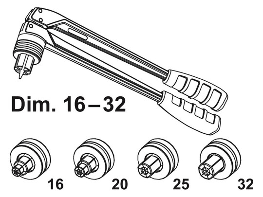 TECE Rohraufweitzange TECEflex RAZ-V 16-32 mm, manuell, mit Aufweitköpfen und Koffer