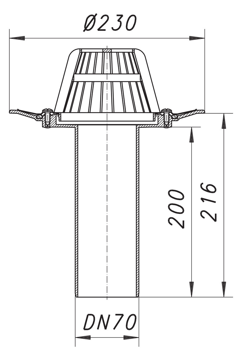Dallmer Dachablauf 84 D Schraubflansch DN 70, Ablaufstutzen senkrecht, Edelstahl-Flanschring