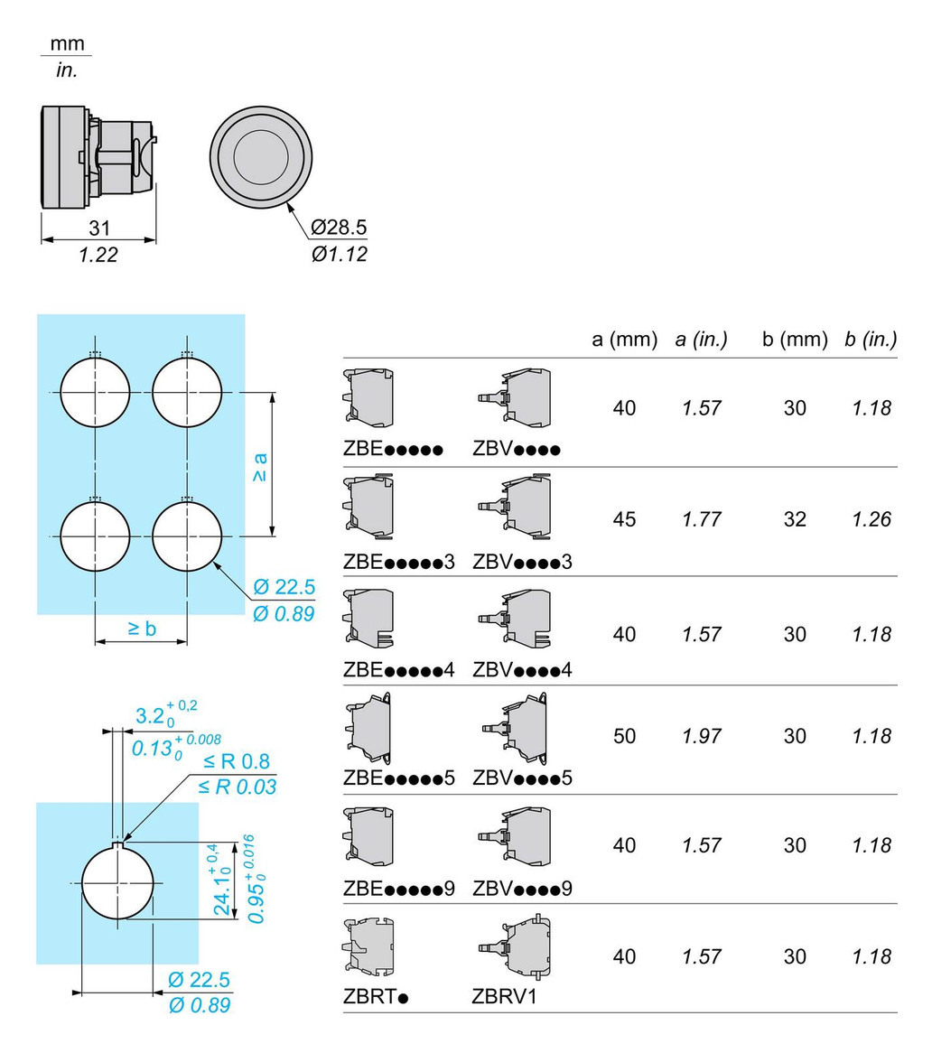 Drucktaster Front 1f ws Ø22mm rnd IP66 Tastend