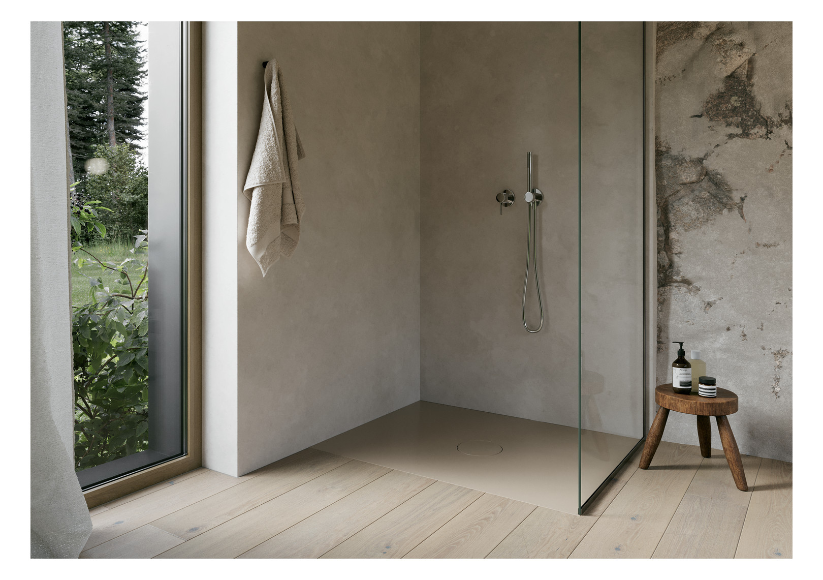 Bette Duschfliese Antirutsch Pro BetteAir 1400 x 900 mm, greige, Rechteck, glasierter Titan-Stahl, mit Minimum-Täger