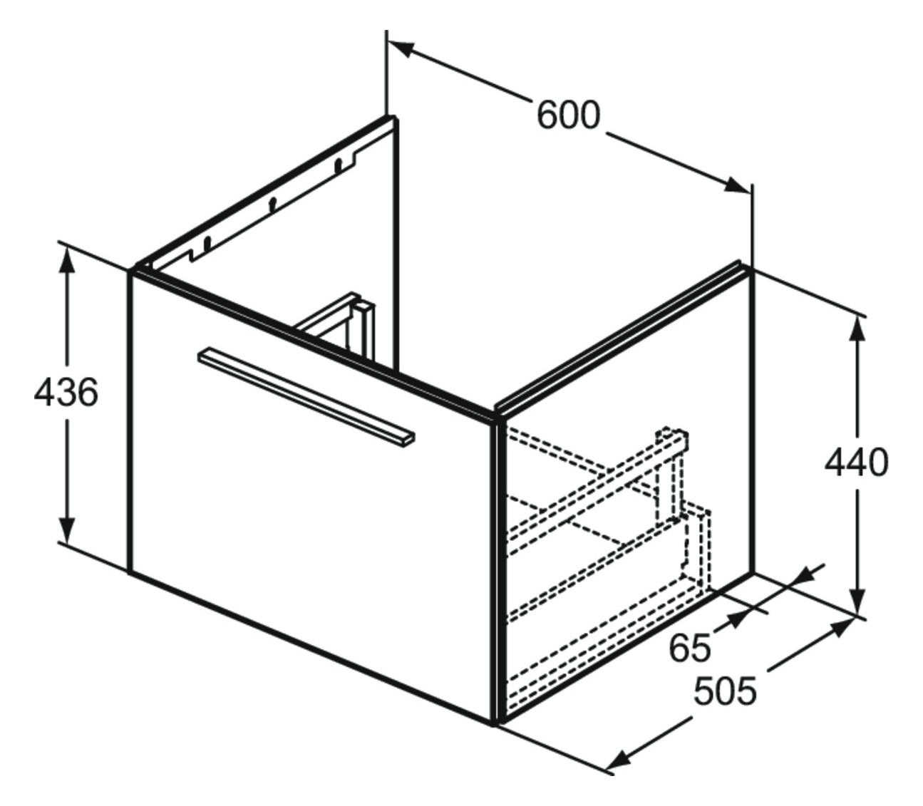 Ideal-Standard Möbel-Waschtisch-Unterschrank i.life B 1 Auszug, 60 x 50,5 x 44 cm, carbongrau matt