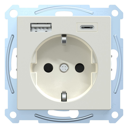 Steckdose 1f polws glz 1USB-A 1USB-C UP m.BS Mit erhöhtem Berührungsschutz IP20