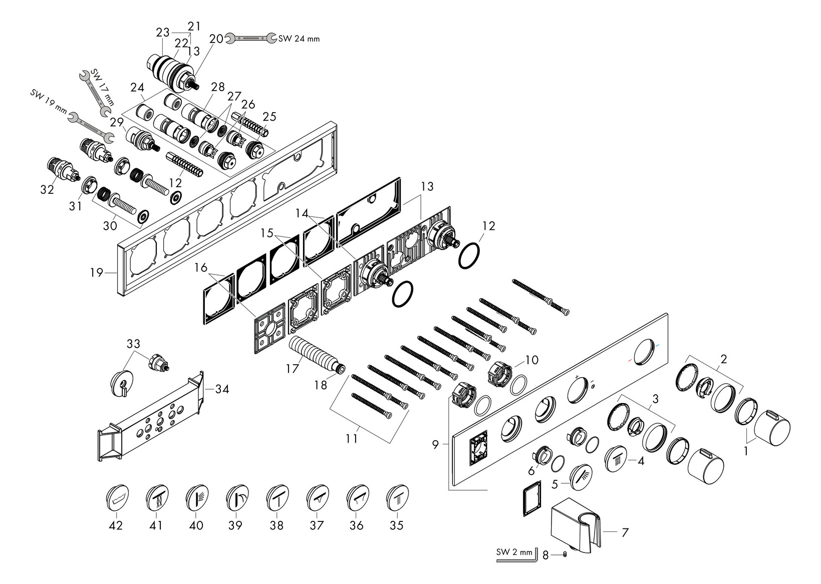 hansgrohe Fertigmontageset Axor Select UP-Thermostatmodul, 2 Verbraucher, brushed bronze