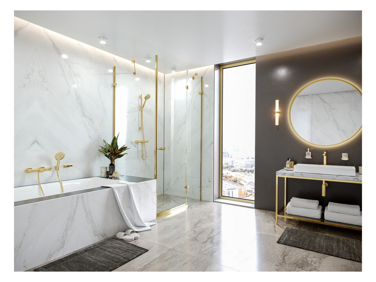 hansgrohe Zahnbecher AddStoris mit Glas, Wandmontage, Metall, polished gold optic