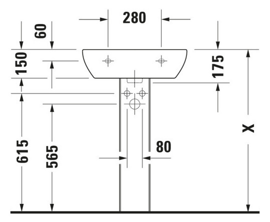 Duravit Waschtisch D-Code 55 x 43 cm, mit Hahnloch, Überlauf, Hahnlochbank, weiß