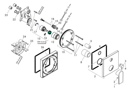 hansgrohe Fertigmontageset Vernis Shape UP-Wannen-Einhebelmischer, mattschwarz
