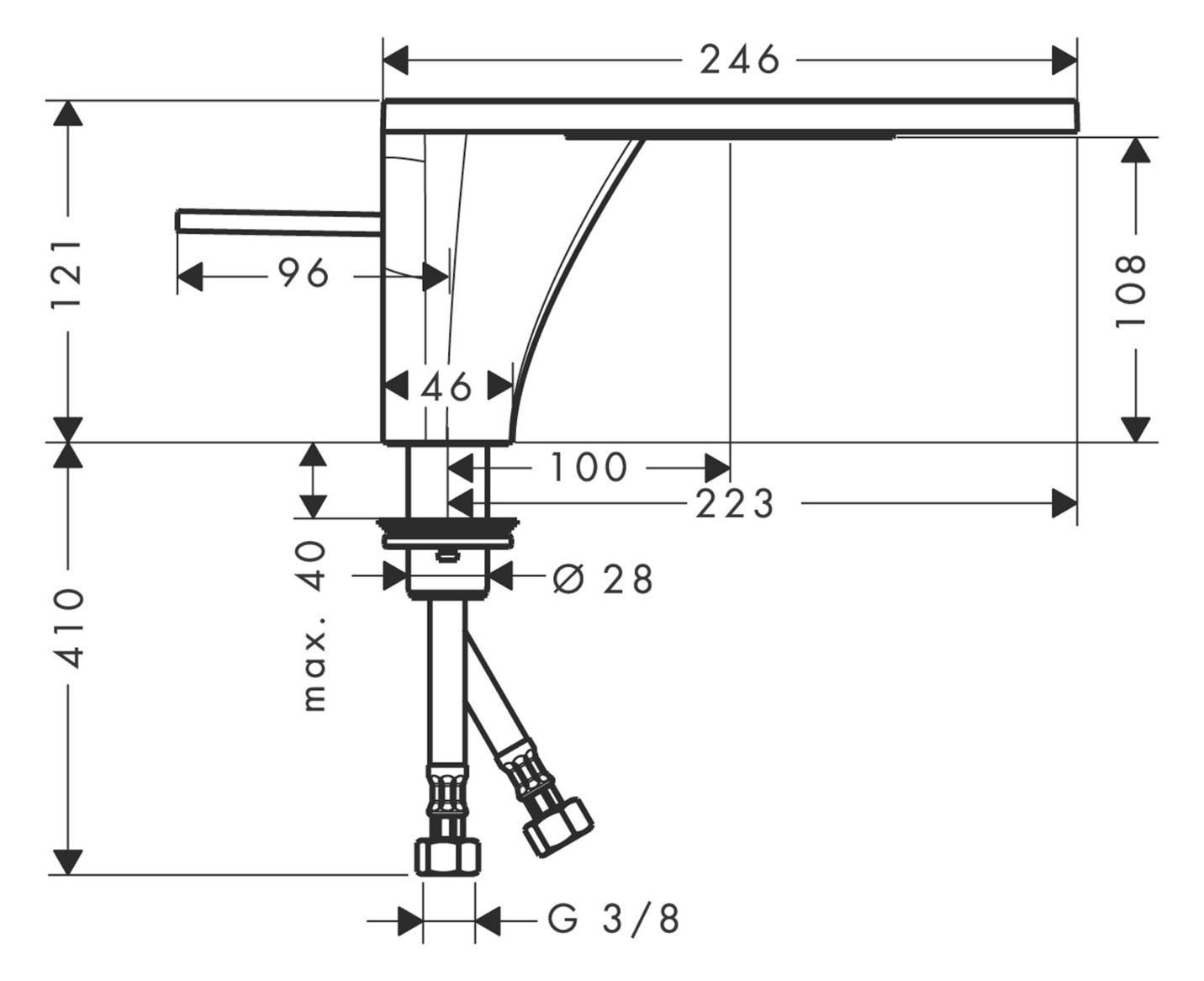 hansgrohe Waschtisch-Einhebelmischer 110 Axor Massaud Ausladung 100mm, unverschließbare Ablaufgarnitur, polished black chrome