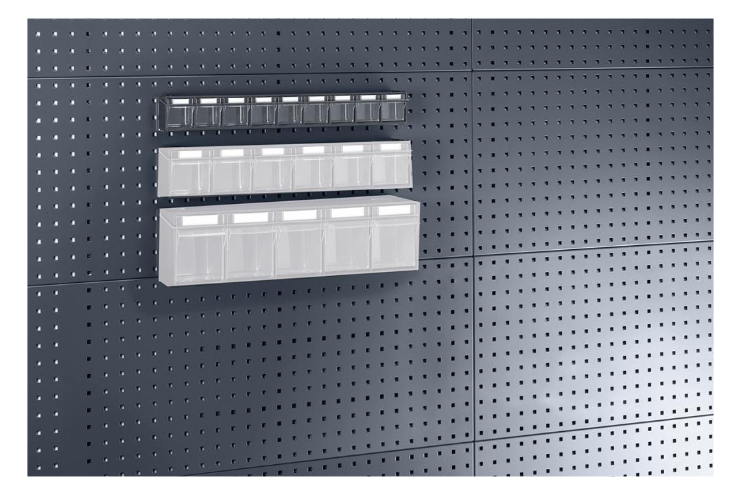 Bild Klarsichtmagazin B600xT68xH78 mm mit 9 K ästen für Lochplatten - bott-0