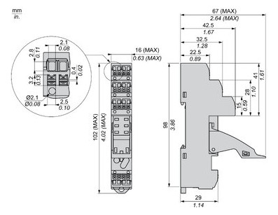 Relaissockel Federzug TS35 8Pins abn.Klemm Hutschiene TH35 16x67x98mm