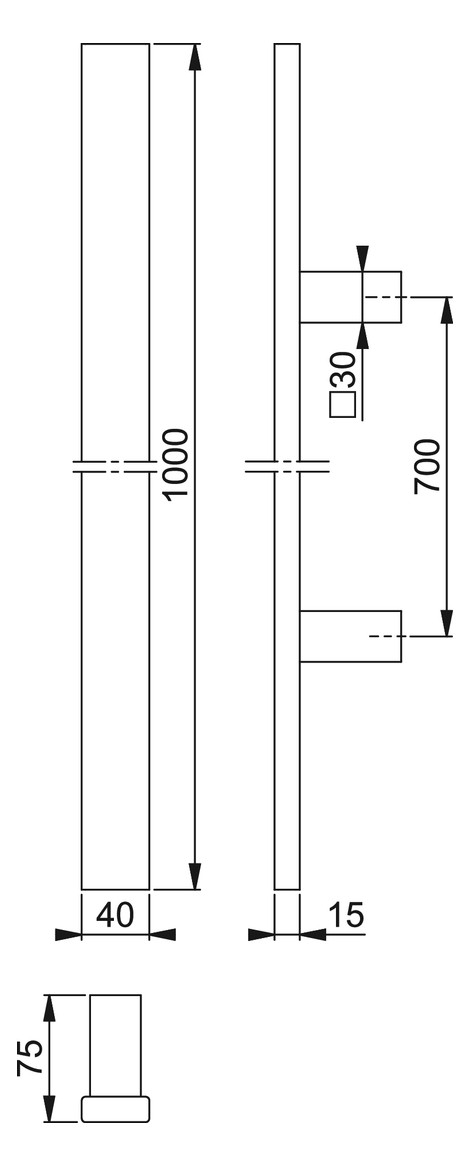 Bild HOPPE Stoßgriff E5726, BA 700mm, L 1.000mm, Durchmesser 40mm, verdeckt verschraubt, schwarz matt-1