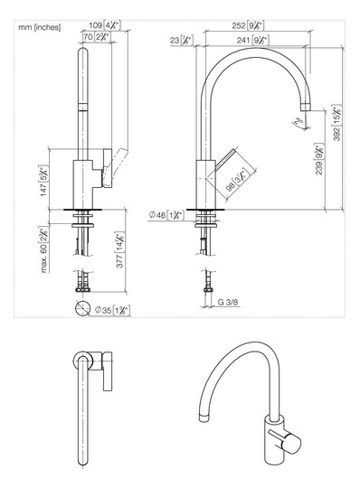 Dornbracht Spültisch-Einhebelmischer Tara Ultra Griff rechts, Ausladung 241mm, platin gebürstet
