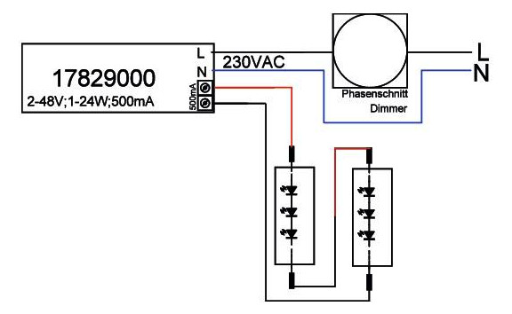 LED-Steuerung 1-24W 500mA 48V IP20 dim Dimmung Phasenabschnitt Kstgeh dyn