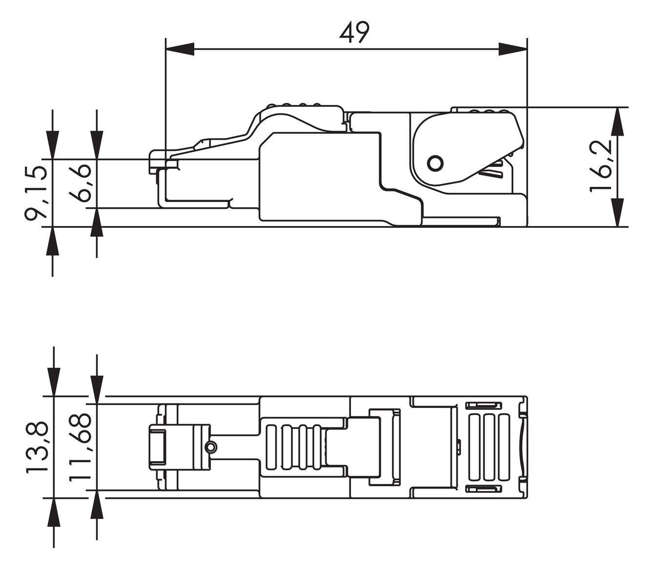 Modular-Stecker Cat6A MFP8 T568 A RJ45 27-22AWG Schirm Litze massiv Feldkonf