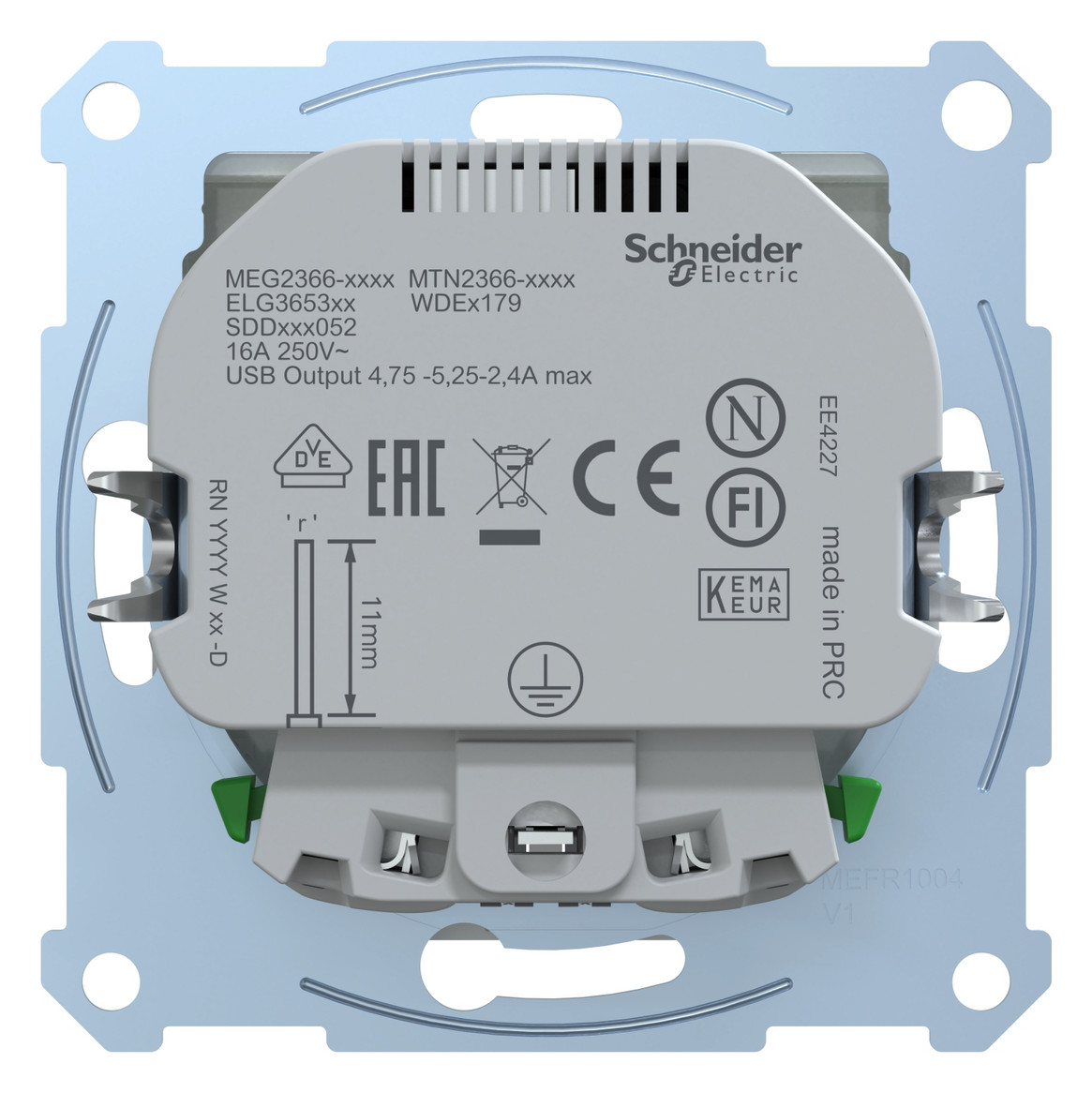 Steckdose 1f akws glz 2USB-A UP m.BS USB IP20 aktivweiß Schutzkontakt Typ F/USB