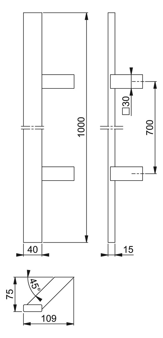 Bild HOPPE Stoßgriff E5724, BA 700mm, Breite 109mm, L 800mm, Durchmesser 40mm, verdeckt verschraubt, schwarz matt-1
