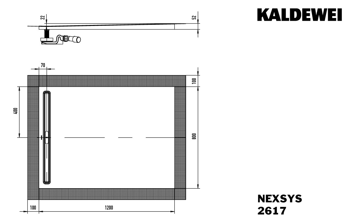 Kaldewei Duschwanne NEXSYS 2617 80x120cm, bodeneben, pergamon